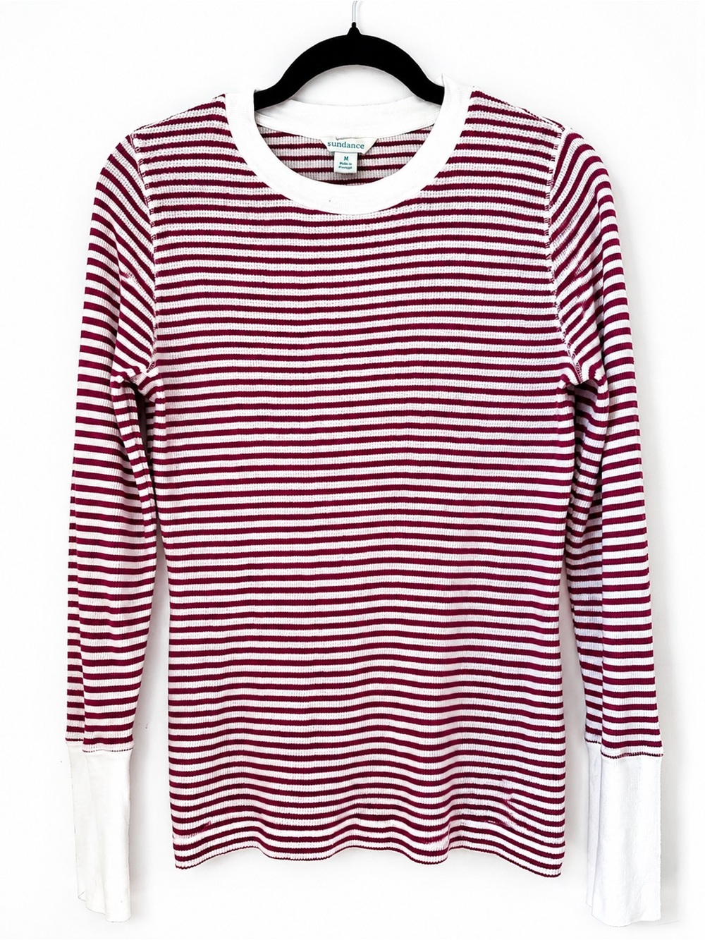 Sundance Red White Breton Stripe Cotton Knit Top Layering Sweater Size Medium